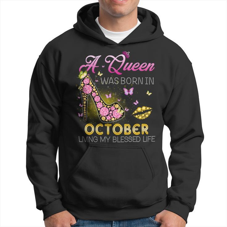 A Queen Was Born In October Living My Best Life - Womens Soft Style Fitted Hoodie
