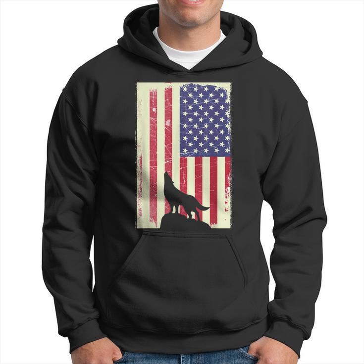 American Wolf Hunter Patriotic  For Dad Fathers Day Gift For Mens Hoodie