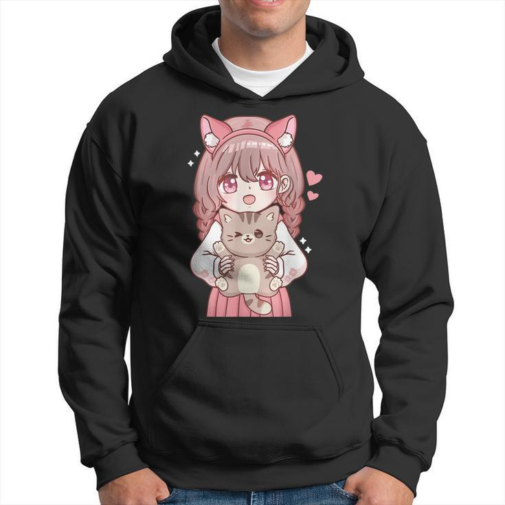 Anime Girl With Cat Kawaii Cat Lover Otaku Hoodie