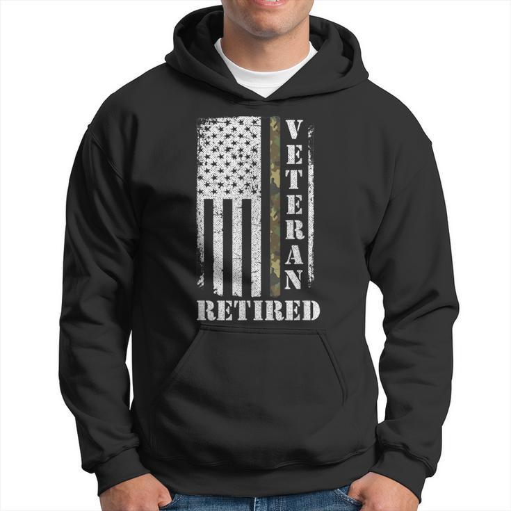 Army Veteran Retired American Flag Camo Proud Army Veteran  Men Hoodie Graphic Print Hooded Sweatshirt