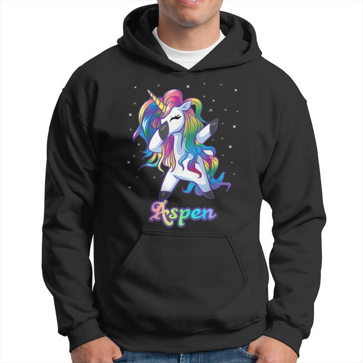 Aspen Name Personalized Custom Rainbow Unicorn Dabbing Men Hoodie