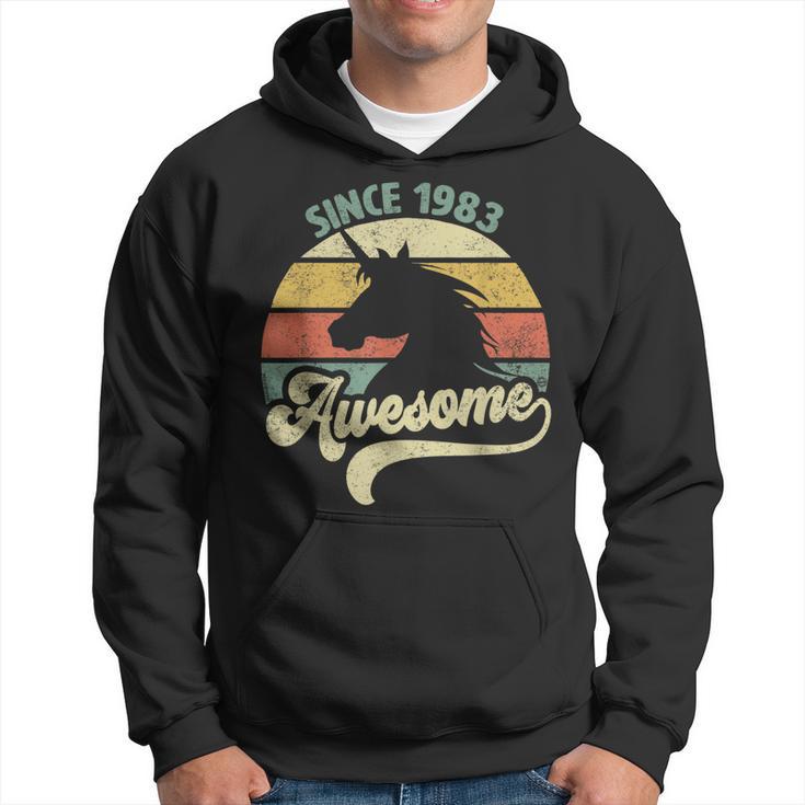 Awesome Since 1983 Retro Unicorn Birthday Gift Vintage Hoodie