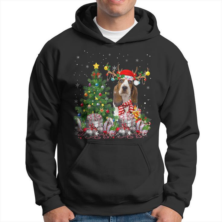 Basset Hound Dog Lover Matching Santa Christmas Tree Men Hoodie Graphic Print Hooded Sweatshirt