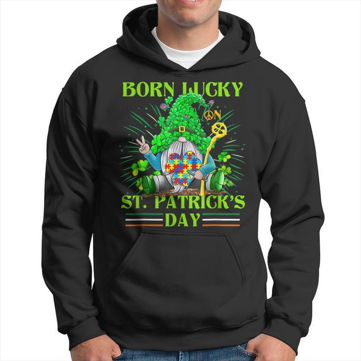 Born Lucky On St Patricks Day Autism St Patricks Day Gnomes  Hoodie