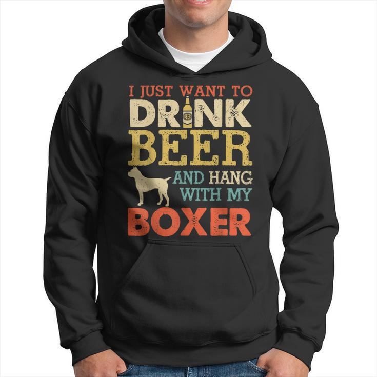 Boxer Dad Drink Beer Hang With Dog Funny Men Vintage  Hoodie