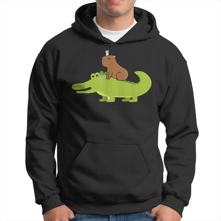 Capybara Riding Alligator Pet Dad Mom Boy Girl Kids Outfit Hoodie