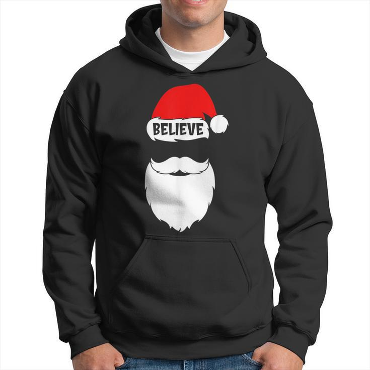 Christmas Believe In Santa Claus Believe Quote On Santa Hat  Men Hoodie Graphic Print Hooded Sweatshirt