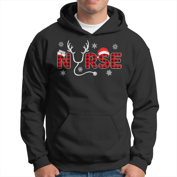 Christmas Nurse Buffalo Plaid Christmas Nursing Healthcare V2 Men Hoodie Graphic Print Hooded Sweatshirt