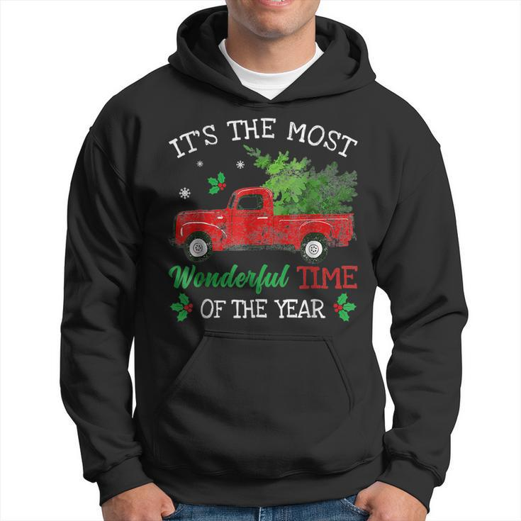 Christmas Red Truck Its The Most Wonderful Time Of The Year  Men Hoodie Graphic Print Hooded Sweatshirt