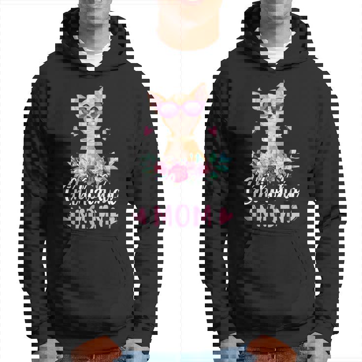 Cute Chihuahua Mom Sunglasses Flower For Chihuahua Owner  Men Hoodie Graphic Print Hooded Sweatshirt