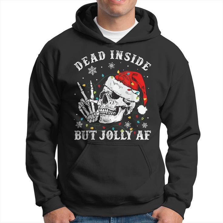 Dead Inside But Jolly Af Skeleton Santa Christmas Pajamas V2 Men Hoodie Graphic Print Hooded Sweatshirt
