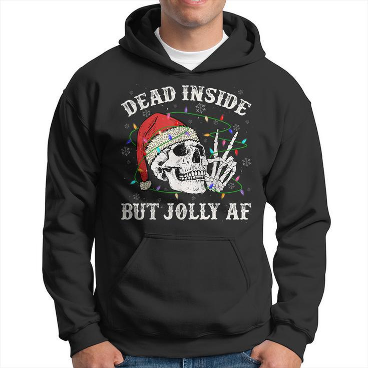 Dead Inside But Jolly Af Skull Santa Light Skeleton Pajamas Men Hoodie Graphic Print Hooded Sweatshirt