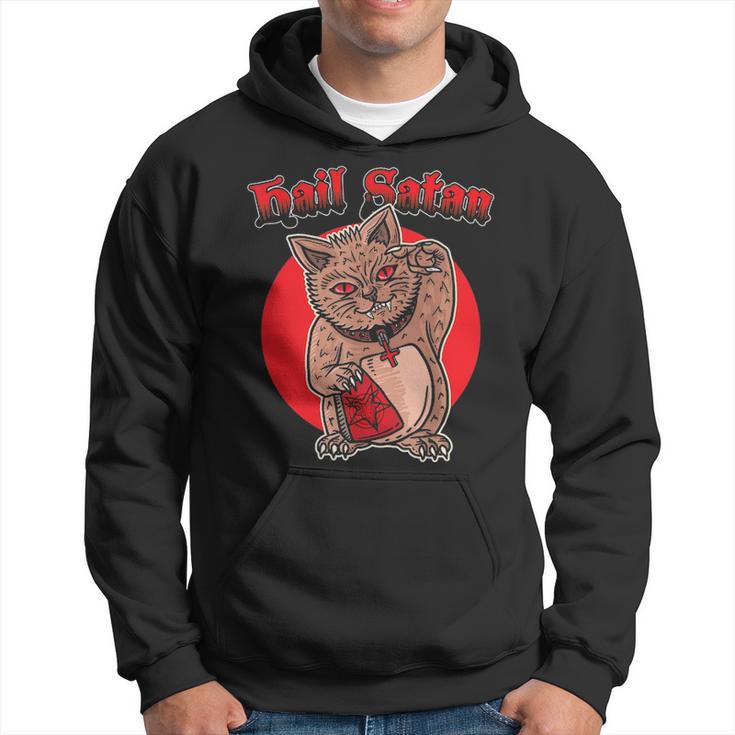 Death Metal Asian Lucky Cat Hail Satan Kitten Rock Music Hoodie