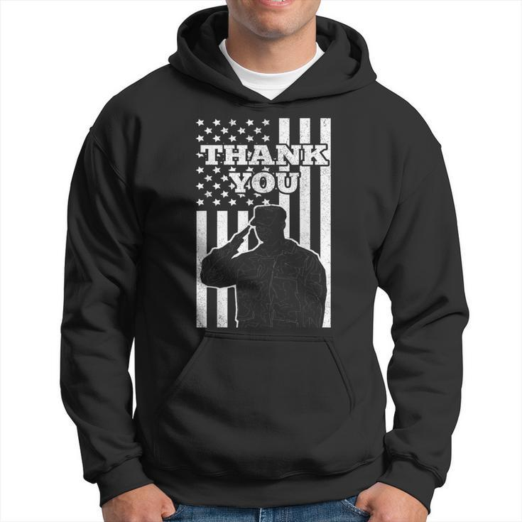 Distressed Us Veterans Day Thank You Soldier Salute Us Flag  Hoodie
