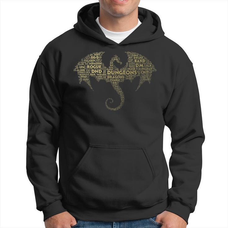 Dragon Word Art | Dungeon Crawler | Rpg Dm Gaming  Men Hoodie Graphic Print Hooded Sweatshirt
