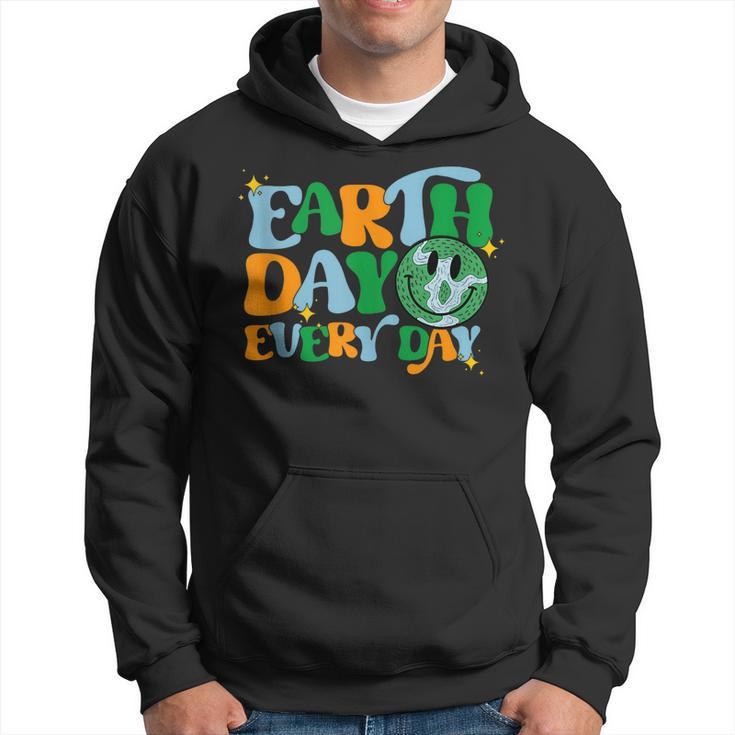 Earth Day Every Day Groovy Face Retro Planet Anniversary Hoodie