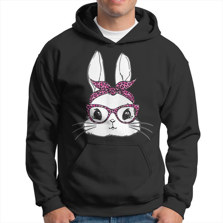Easter Day Cute Bunny Rabbit Face With Leopard Pink Glasses  Hoodie