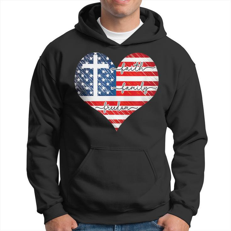 Faith Family Freedom Heart - 4Th Of July Patriotic Flag  Hoodie