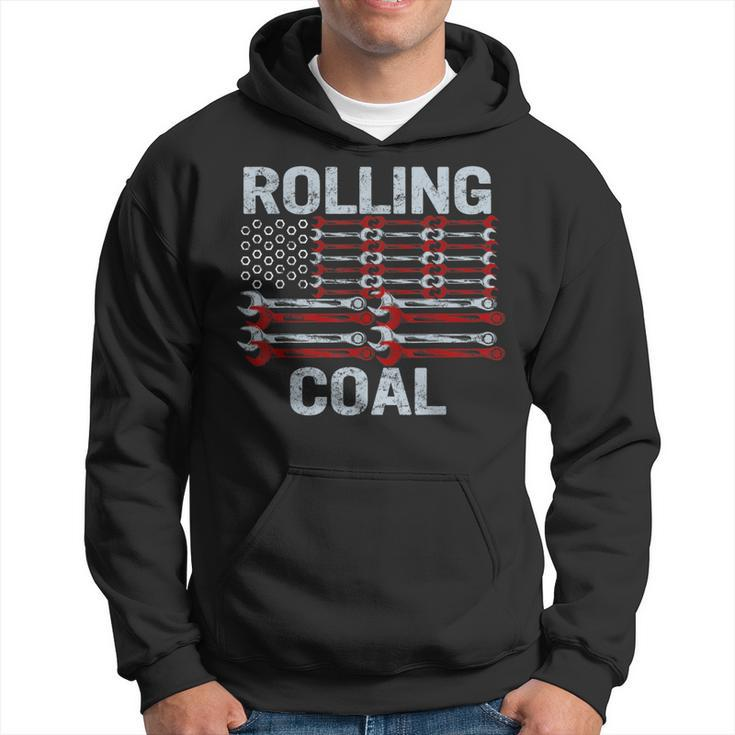 Fathers Day Diesel Car Mechanic Dad Rolling Coal Usa Flag Hoodie