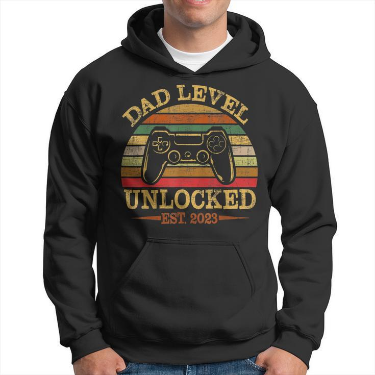 Fathers Day Gift Dad Level Unlocked Est 2023 Funny New Dad Hoodie