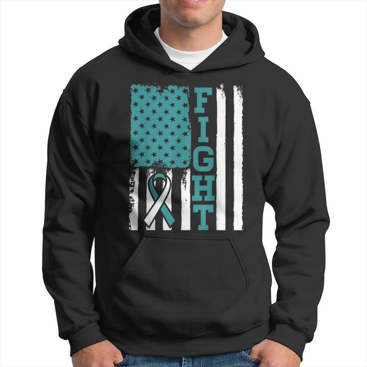 Fight Cervical Cancer Awareness Month White Teal Ribbon  Hoodie