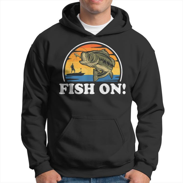 Fish On Funny Bass Fishing Vintage Fisherman For Men  Hoodie