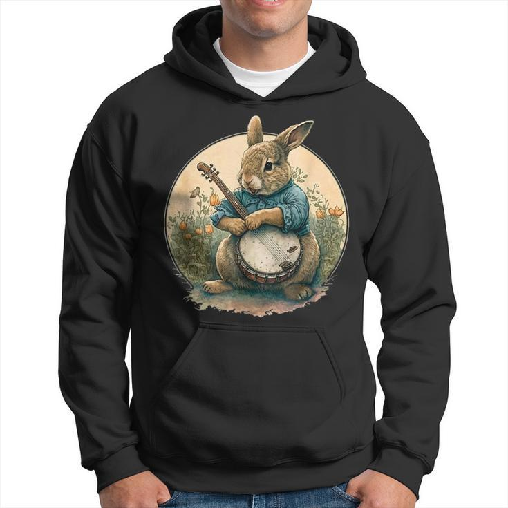 Funny Bunny Playing Banjo Guitar Music Rabbit Happy Easter  Hoodie