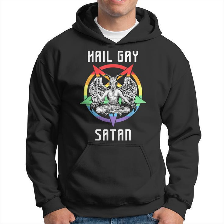 Funny Hail Gay Satan Lgbt Goth Gay Pride Baphomet Hoodie