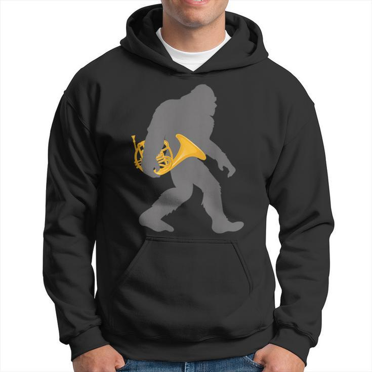 Funny Horn Player Bigfoot Musician With French Horn  Men Hoodie Graphic Print Hooded Sweatshirt