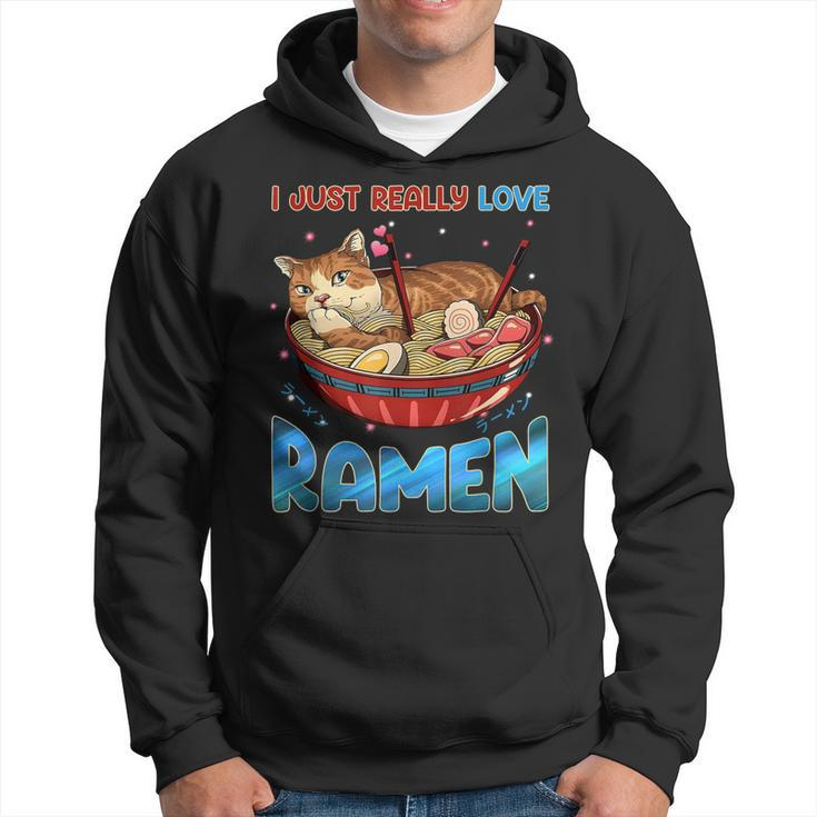 Funny Kawaii Anime Cats Love Ramen Japanese Noodles  V2 Men Hoodie Graphic Print Hooded Sweatshirt