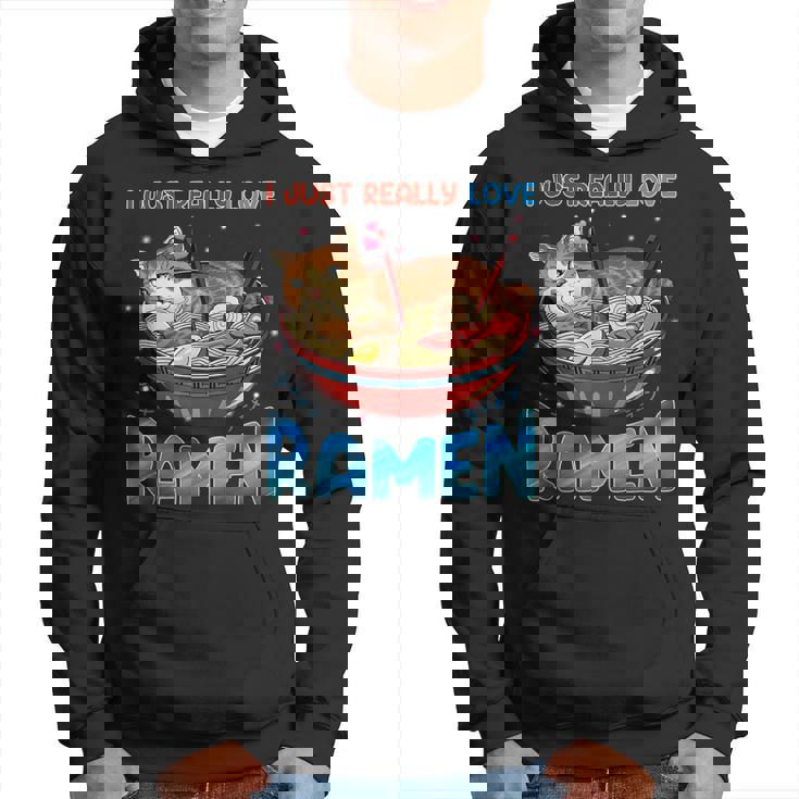 Funny Kawaii Anime Cats Love Ramen Japanese Noodles  V2 Men Hoodie Graphic Print Hooded Sweatshirt