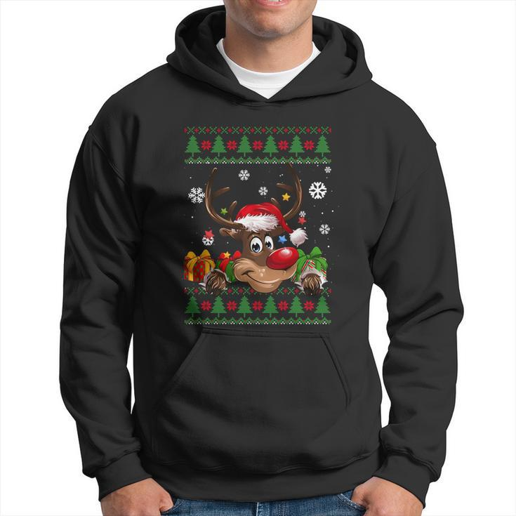 Funny Reindeer Lovers Santa Hat Ugly Christmas Sweater Cool Gift Hoodie