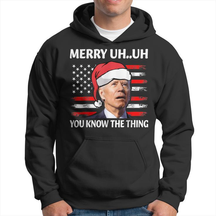 Funny Santa Biden Merry Uh Uh You Know The Thing Christmas  Men Hoodie Graphic Print Hooded Sweatshirt