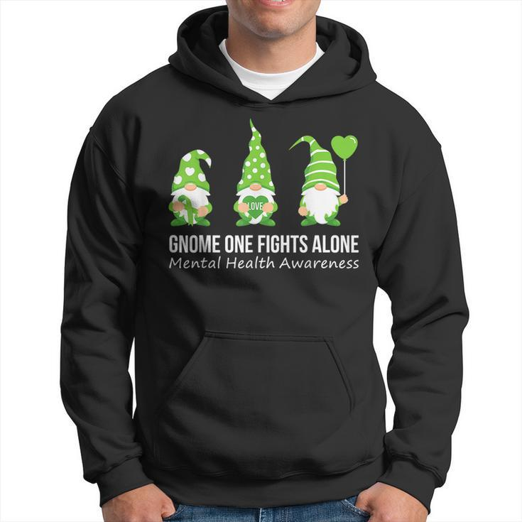 Gnome One Fights Alone Mental Health Awareness Green Ribbon  Hoodie