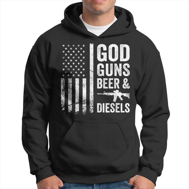 God Guns Beer & Diesels Diesel Truck Mechanic Usa Flag Hoodie