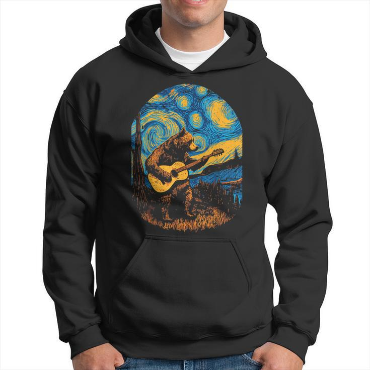 Grizzly Bear Blues Guitar-Player Starry-Night Music  Hoodie