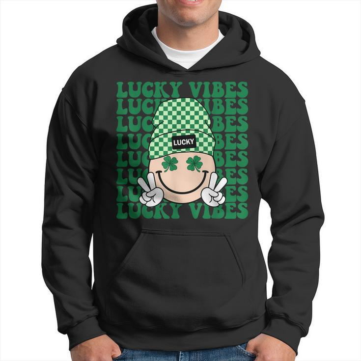 Groovy Smile Face Lucky Vibes Shamrock St Patricks Day  Hoodie
