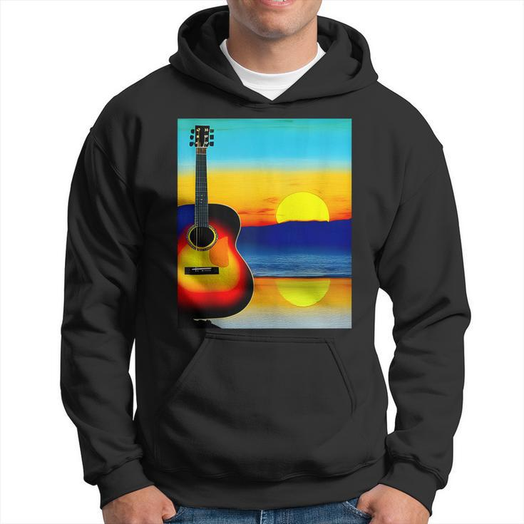 Guitar With Sunset Artistic Design For Guitarists & Musician Hoodie