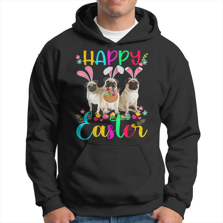 Happy Easter Three Pug Wearing Bunny Ear Pug Lover  Hoodie