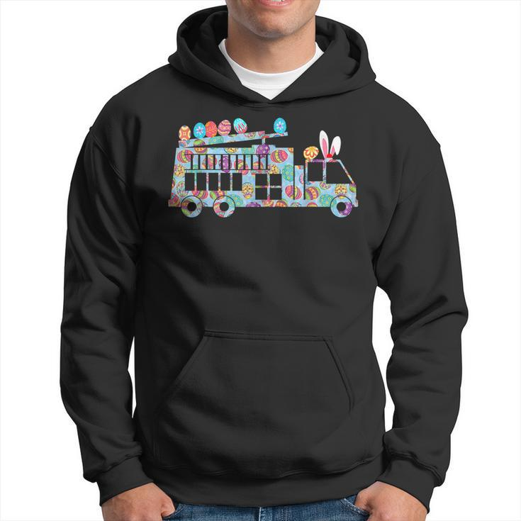 Hippie Easter Egg Riding Fire Truck Easter Firefighter Hoodie