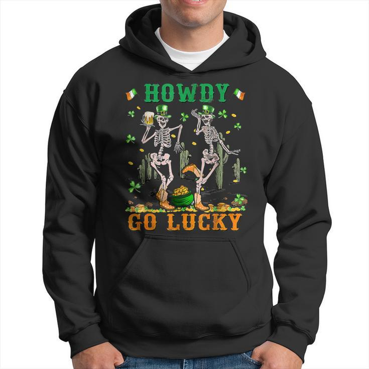 Howdy Go Lucky Shamrock Dancing Skeleton Patricks Day 2023  Hoodie