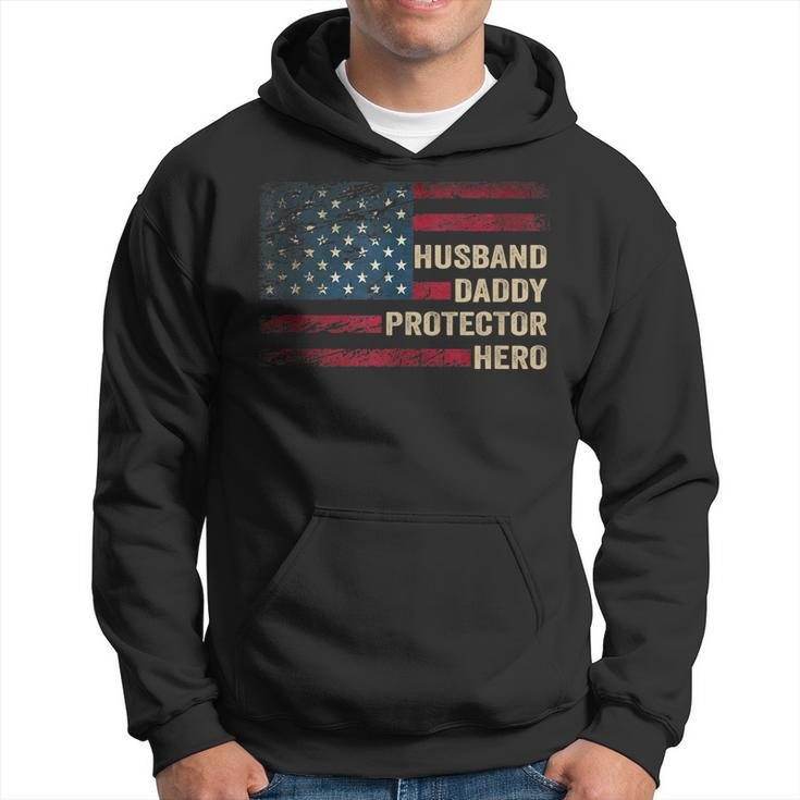 Husband Daddy Protector Hero Distressed Usa Flag Fathers Day  Hoodie