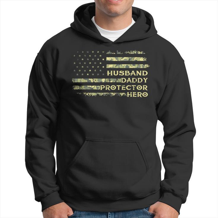 Husband Daddy Protector Hero  Fathers Day Flag Dad Papa Gift For Mens Hoodie
