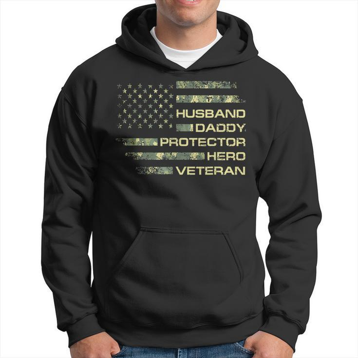 Husband Daddy Protector Hero Veteran Usa Flag Camouflage Dad Gift For Mens Hoodie