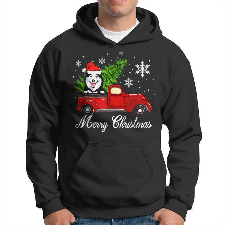 Husky Dog Riding Red Truck Christmas Decorations Pajama  Men Hoodie Graphic Print Hooded Sweatshirt