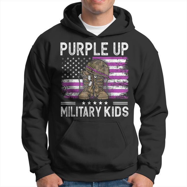 I Purple Up Month Of Military Kids Boots Us Flag Vintage Hoodie