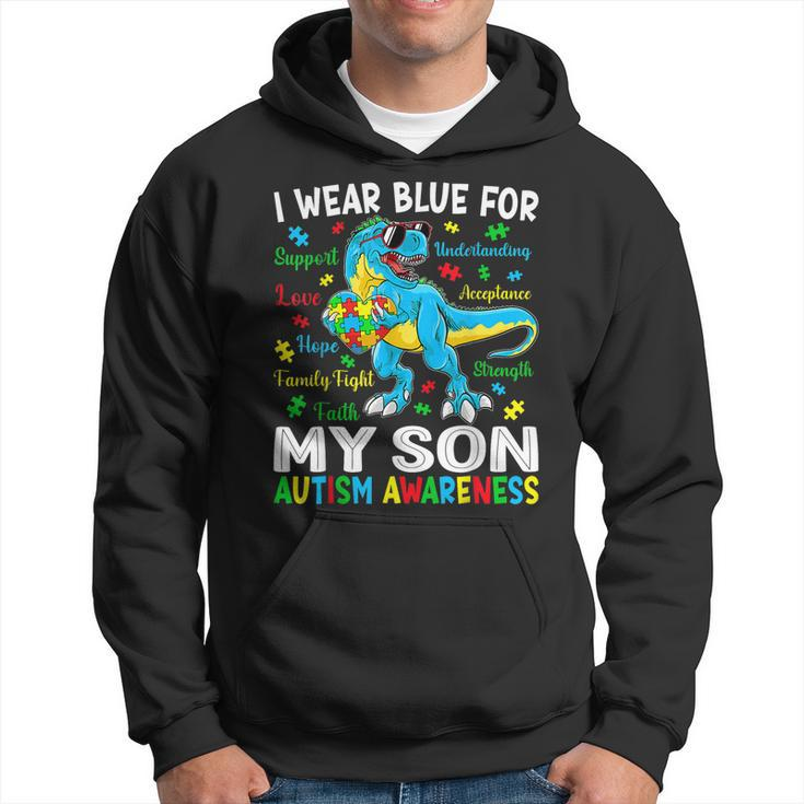 I Wear Blue For My Son Autism Awareness Dinosaur For Dad Mom Hoodie