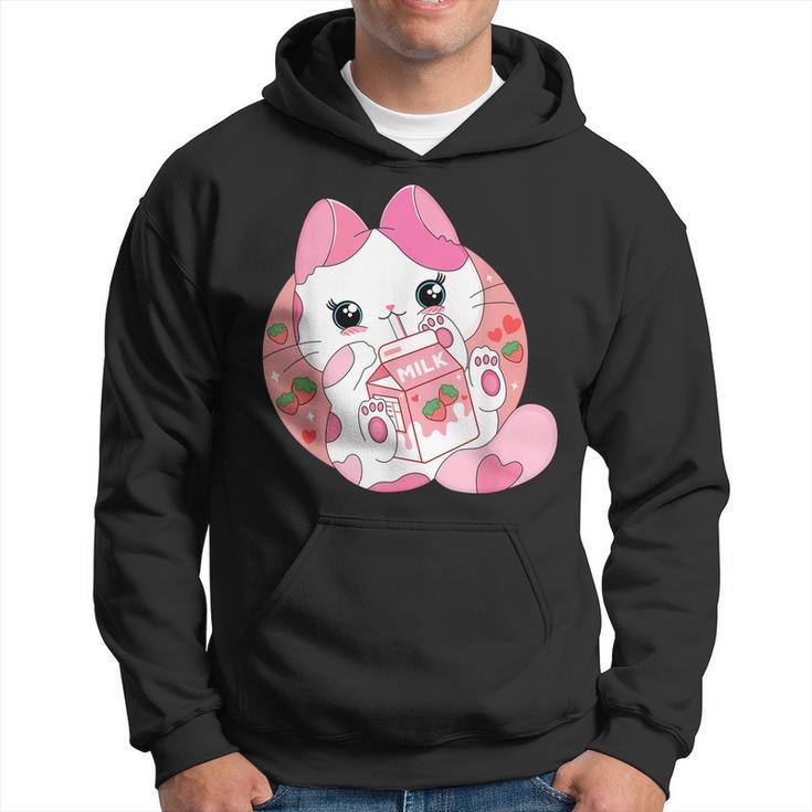 Kawaii Anime Cat Drinking Strawberry Milk Cute Japanese Neko