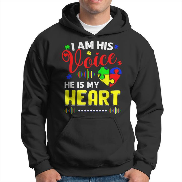 Kids I Am His Voice He Is My Heart Autism Awareness Mom Dad Hoodie