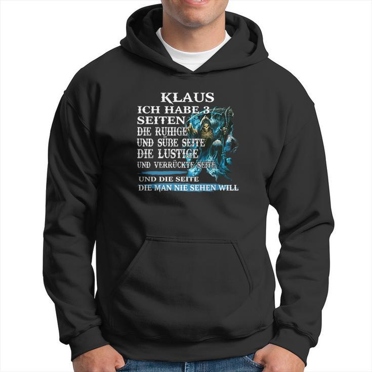 Klaus Hoodie Personalisiert, Mehrseitiger Spruch und Blaues Fantasiemotiv
